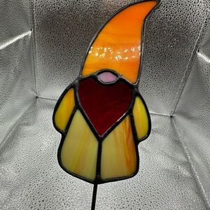 Stained Glass Gnome Art in Orange and Yellow